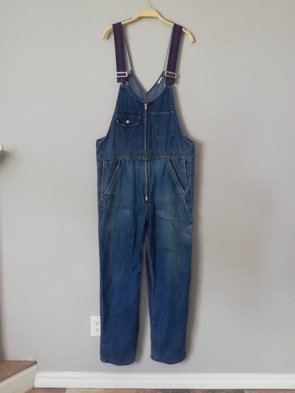 Vintage Denim Zip Front Coveralls Overalls Men's Large Blue Workwear